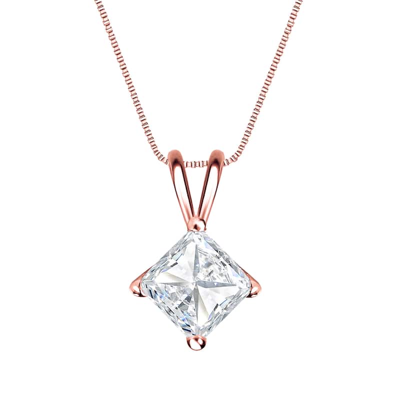 Auriya 1ctw Solitaire Princess-cut Diamond Necklace 14k Gold (H-I, SI1-SI2)