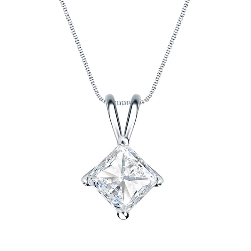 Auriya 1ctw Solitaire Princess-cut Diamond Necklace 14k Gold (H-I, SI1-SI2)
