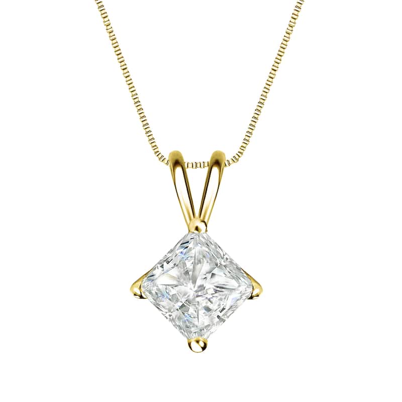 Auriya 1ctw Solitaire Princess-cut Diamond Necklace 14k Gold (I-J, SI2-SI3)