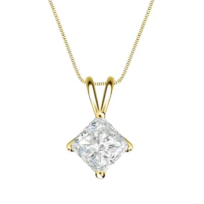 Auriya 1ctw Solitaire Princess-cut Diamond Necklace 14k Gold (I-J, SI2-SI3)