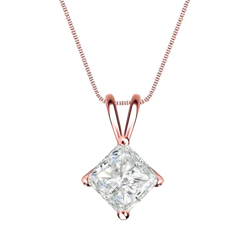 Auriya 1ctw Solitaire Princess-cut Diamond Necklace 14k Gold (I-J, SI2-SI3)
