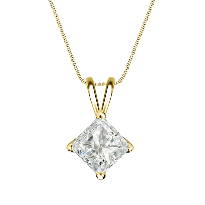 Auriya 1ctw Solitaire Princess-cut Diamond Necklace 14k Gold (J-K, I1-I2)