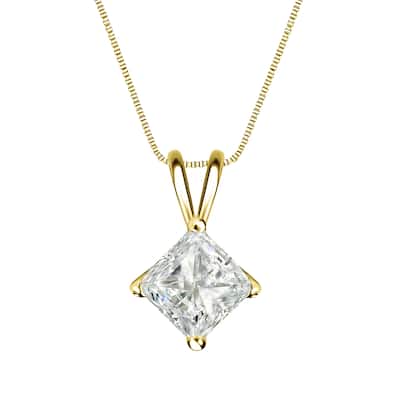 Auriya 1ctw Solitaire Princess-cut Diamond Necklace 14k Gold (J-K, I1-I2)