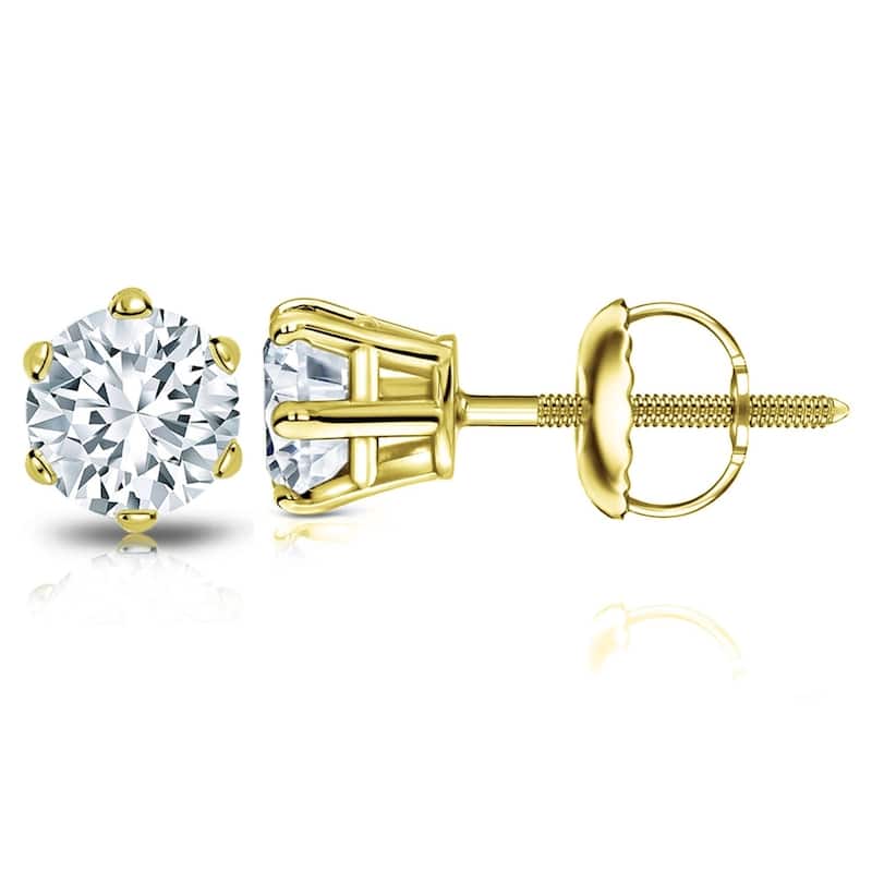 Auriya 2ctw Round Diamond Stud Earrings 14k Gold 6-Prong - Yellow