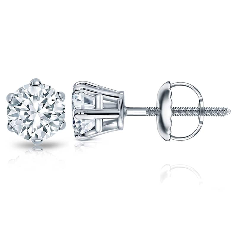 Auriya 2ctw Round Diamond Stud Earrings 14k Gold 6-Prong - White