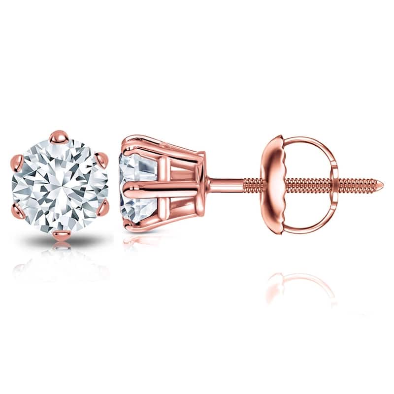 Auriya 2ctw Round Diamond Stud Earrings 14k Gold 6-Prong - Rose