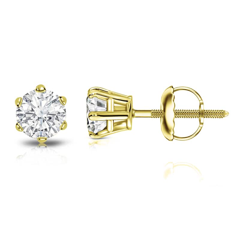 Auriya 14k Gold 3/4ctw Round Diamond Stud Earrings 6-Prong (I-J, SI2-SI3)