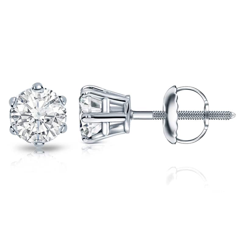 Auriya 14k Gold 1 1/2ctw Round Diamond Stud Earrings 6-Prong (I-J, SI2-SI3) - White