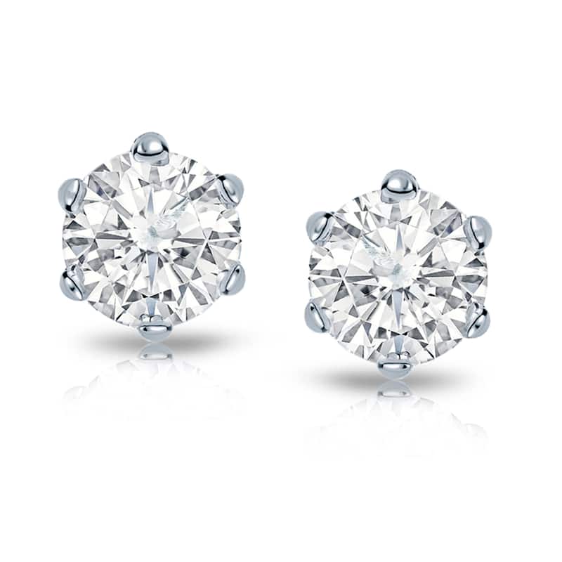 Auriya 14k Gold 2ctw Round Diamond Stud Earrings 6-Prong (I-J, SI2-SI3)
