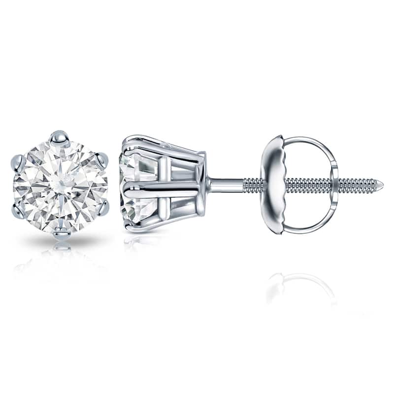 Auriya 14k Gold 2ctw Round Diamond Stud Earrings 6-Prong (I-J, SI2-SI3)