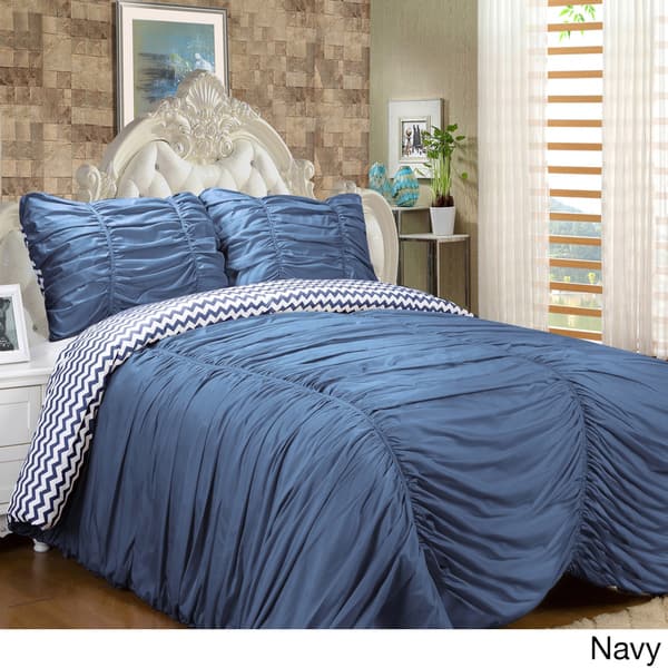 Shop Isabella 3 Piece Reversible Ruched Comforter Set On Sale