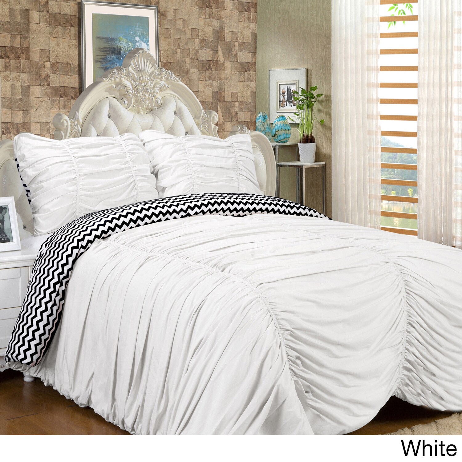 Shop Isabella 3 Piece Reversible Ruched Comforter Set On Sale