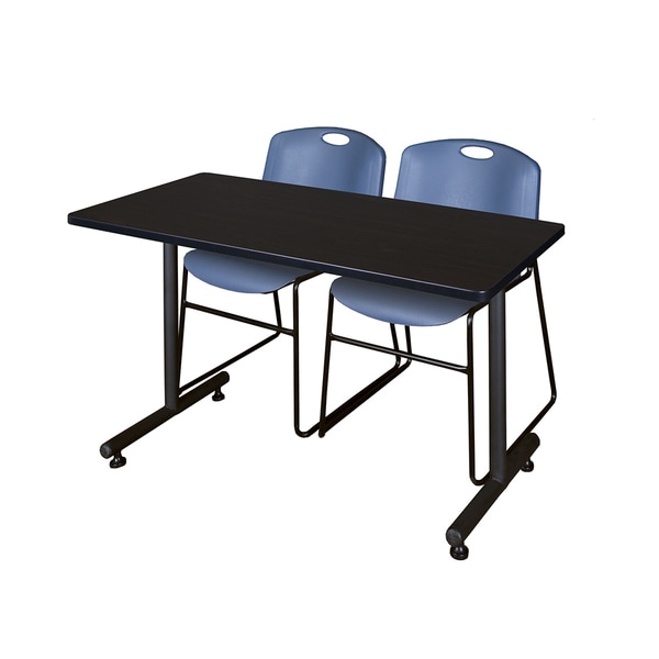 Kobe Blue 48-inch x 24-inch Training Table and 2 Zeng Stack Chairs