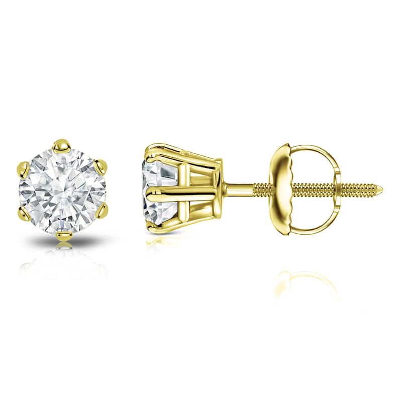 Auriya 14k Gold 1ctw Round Diamond Stud Earrings 6-Prong (I-J, I1-I2)