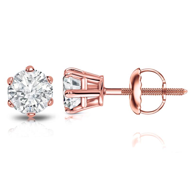 Auriya 14k Gold 1 1/2ctw Round Diamond Stud Earrings 6-Prong (I-J, I1-I2)