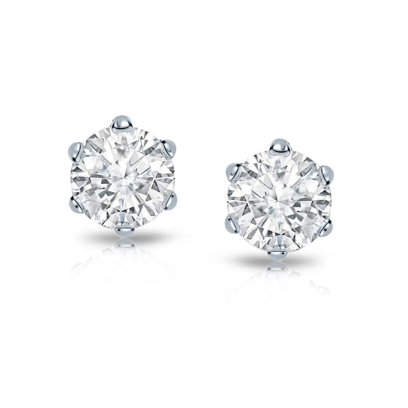 Auriya 14k Gold 1 1/2ctw Round Diamond Stud Earrings 6-Prong (I-J, I1-I2)