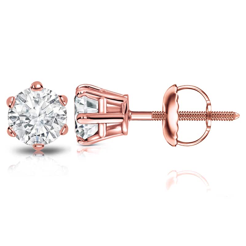 Auriya 14k Gold 2ctw Round Diamond Stud Earrings 6-Prong (I-J, I1-I2)