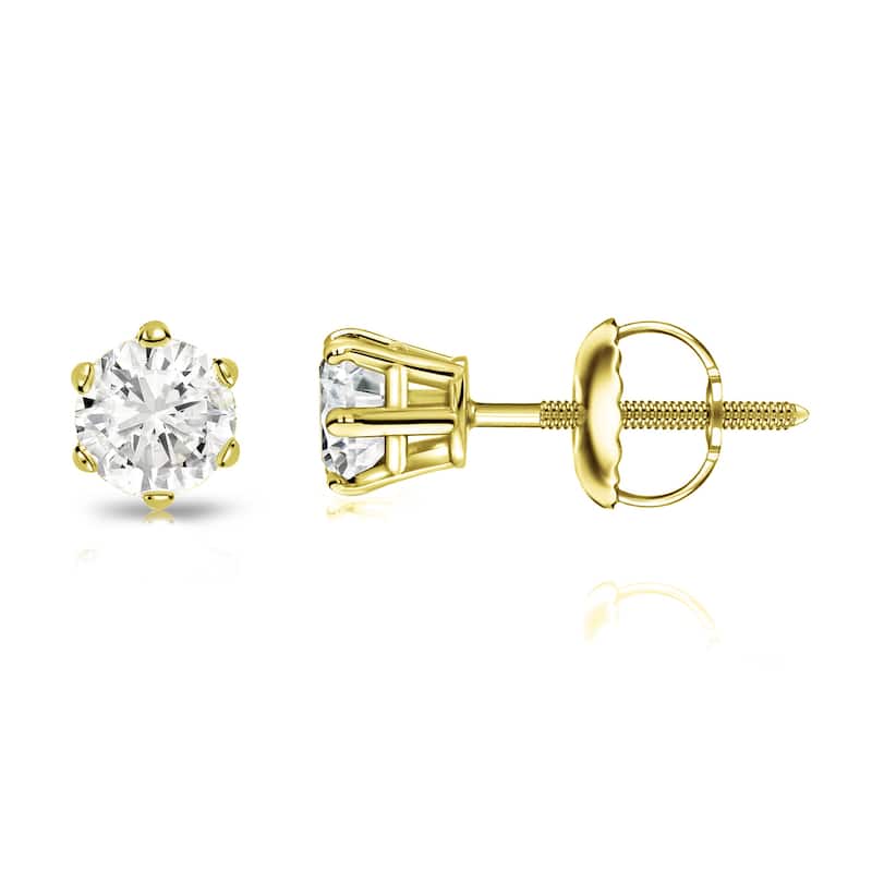 Auriya 1/3ctw Round Diamond Stud Earrings 14k Gold 6-Prong (J-K, I2-I3)