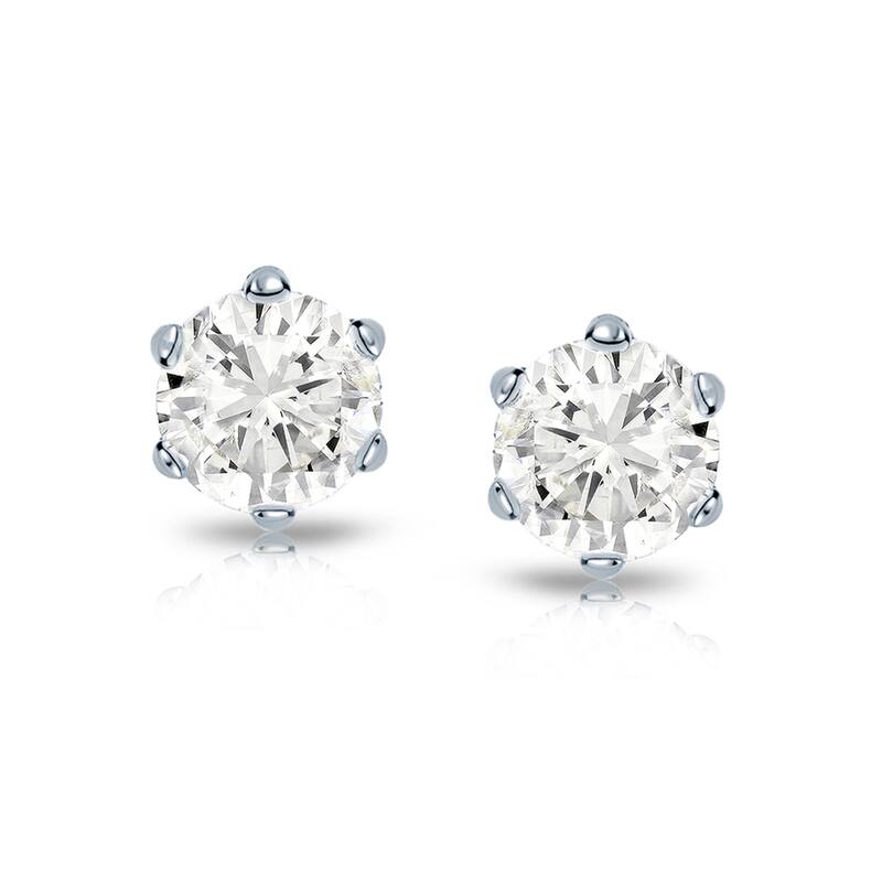 Auriya 1ctw Round Diamond Stud Earrings 14k Gold 6-Prong (J-K, I2-I3)