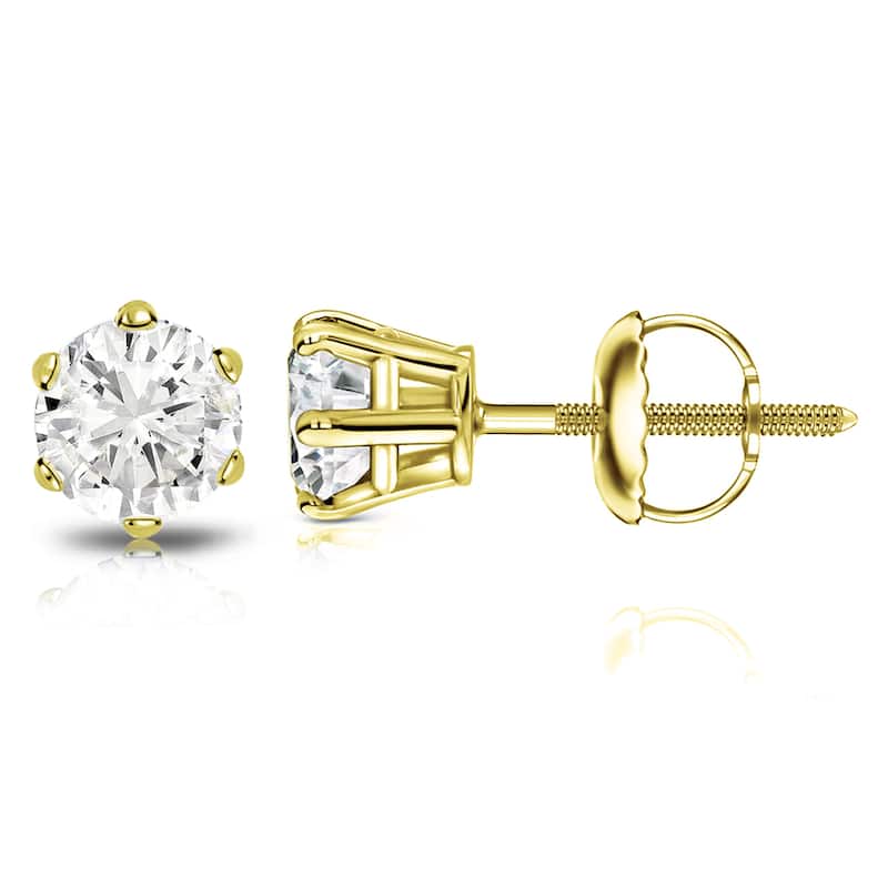 Auriya 1 1/2ctw Round Diamond Stud Earrings 14k Gold 6-Prong (J-K, I2-I3)