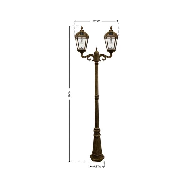 Gama Sonic Royal Bulb Double Head Lamp Post With Gs Solar Led Light Bulb Weathered Bronze Finish Overstock