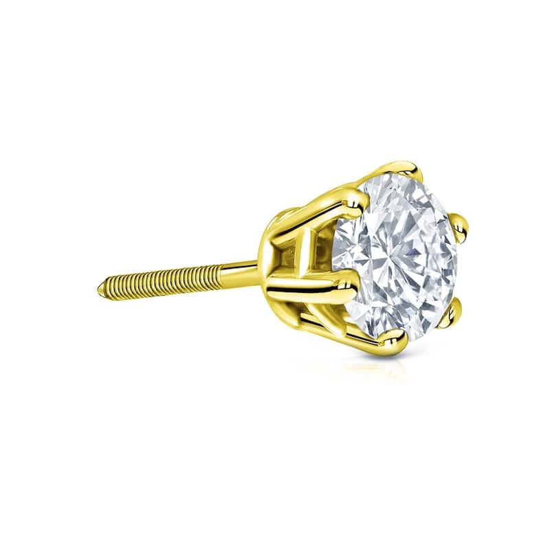Auriya 1ctw 6-Prong Round Diamond SINGLE STUD (1) Earring 14k Gold - Yellow