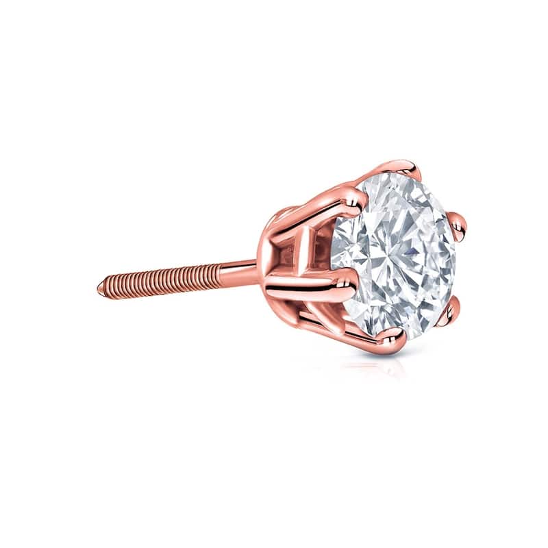 Auriya 1ctw 6-Prong Round Diamond SINGLE STUD (1) Earring 14k Gold - Rose