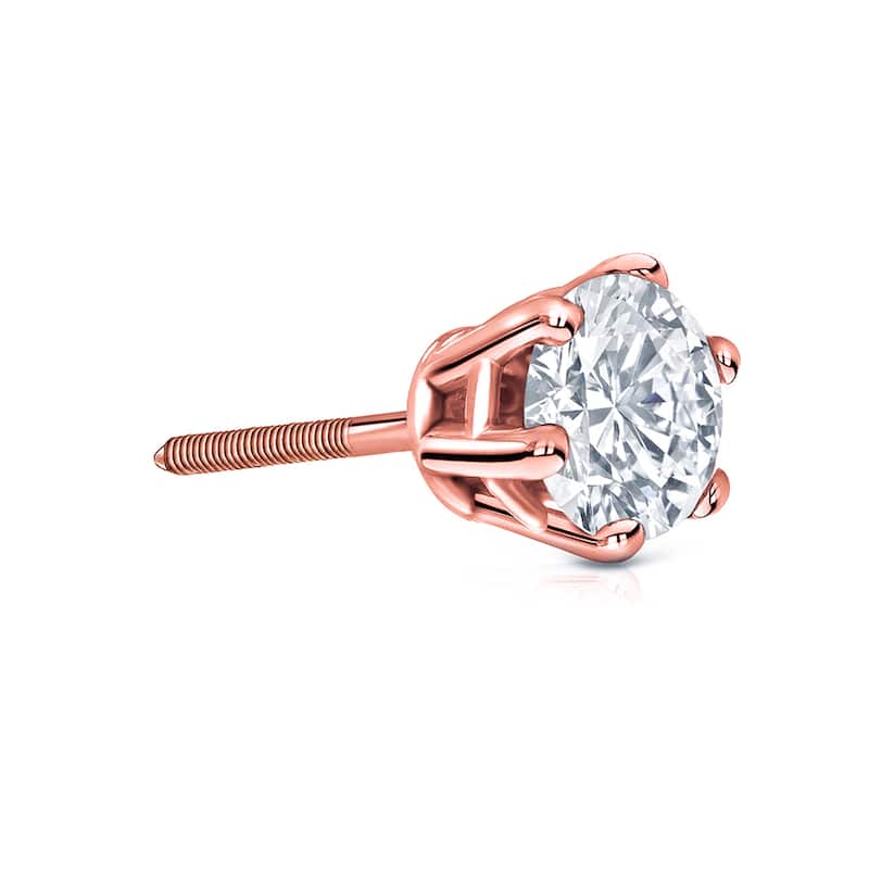 Auriya 1ctw 6-Prong Round Diamond SINGLE STUD (1) Earring 14k Gold