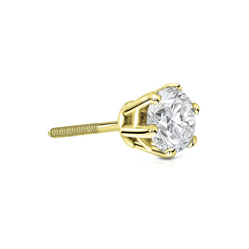 Auriya 14k Gold 1/2ct TDW Round 6-Prong SINGLE STUD (1) Diamond Earring