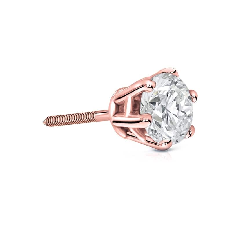 Auriya 1ctw 6-Prong Round Diamond SINGLE STUD (1) Earring 14k Gold - Rose