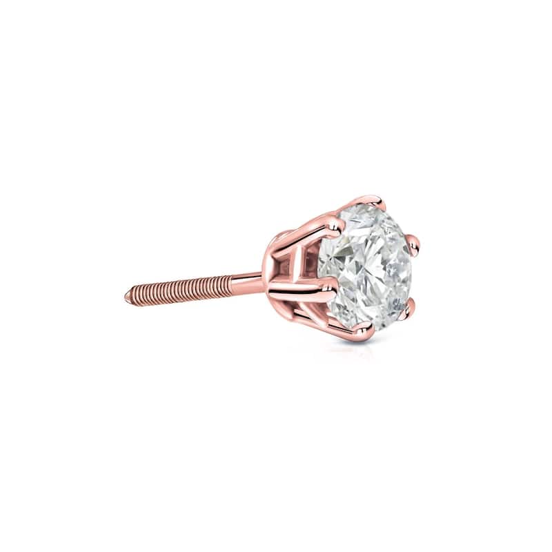 Auriya 1/4ctw Round SINGLE STUD (1) Diamond Earring 14k Gold 6-Prong - Rose