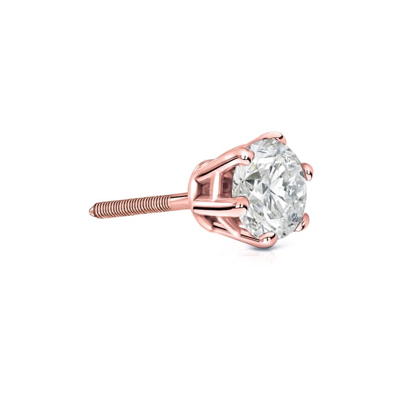 Auriya 14k Gold 1/3ct TDW Round 6-Prong SINGLE STUD (1) Diamond Earring - Rose