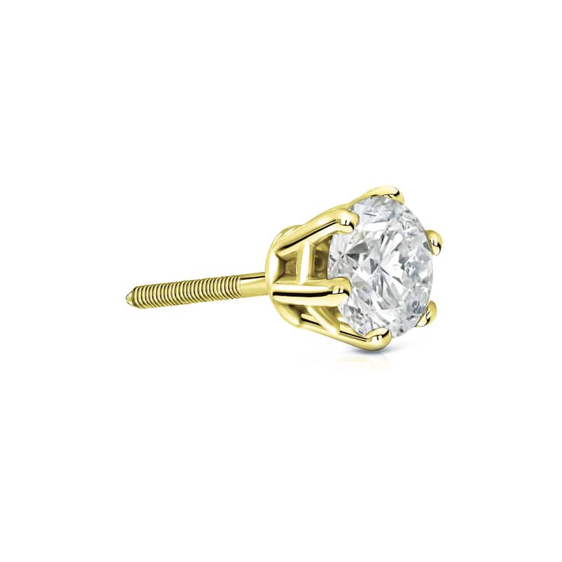 Auriya 14k Gold 1/3ct TDW Round 6-Prong SINGLE STUD (1) Diamond Earring - Yellow