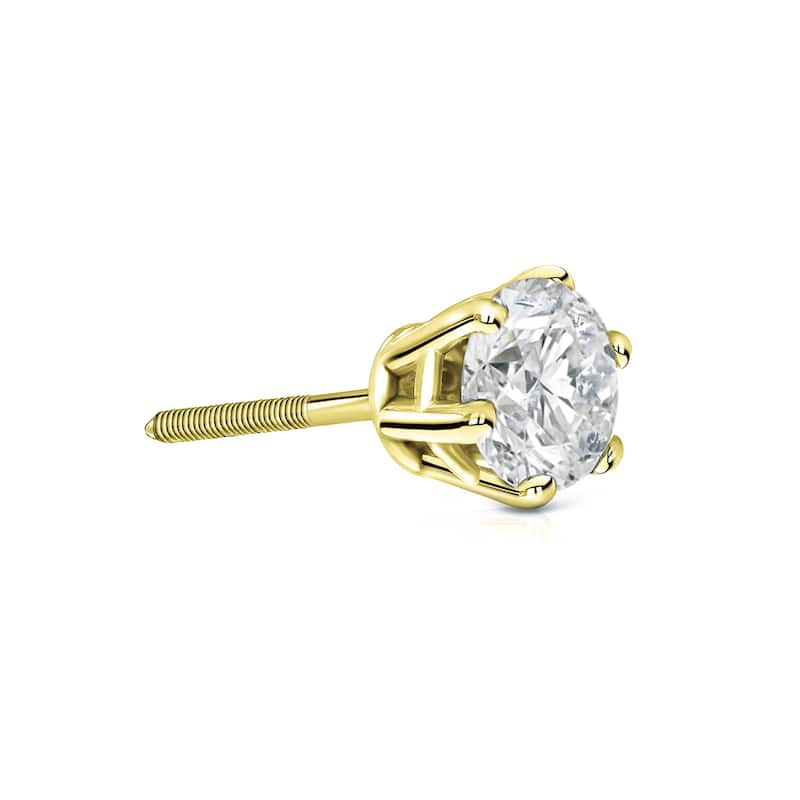 Auriya 14k Gold 1/2ct TDW Round 6-Prong SINGLE STUD (1) Diamond Earring