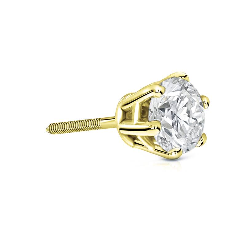 Auriya 14k Gold 1ct TDW Round 6-Prong SINGLE STUD (1) Diamond Earring
