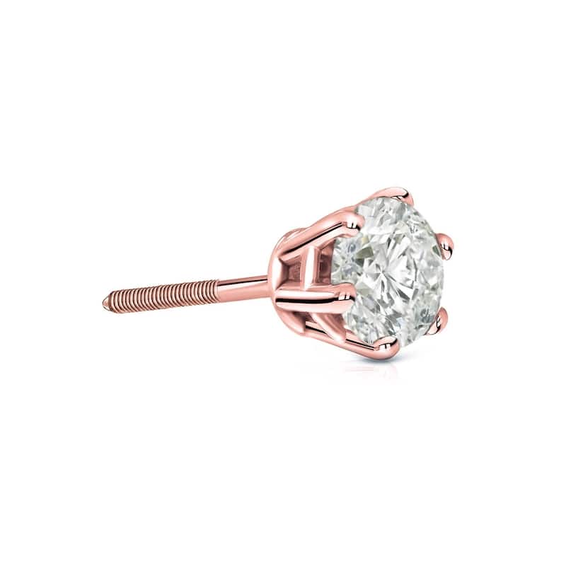 Auriya 1/2ctw 6-Prong Round Diamond SINGLE STUD (1) Earring 14k Gold - Rose