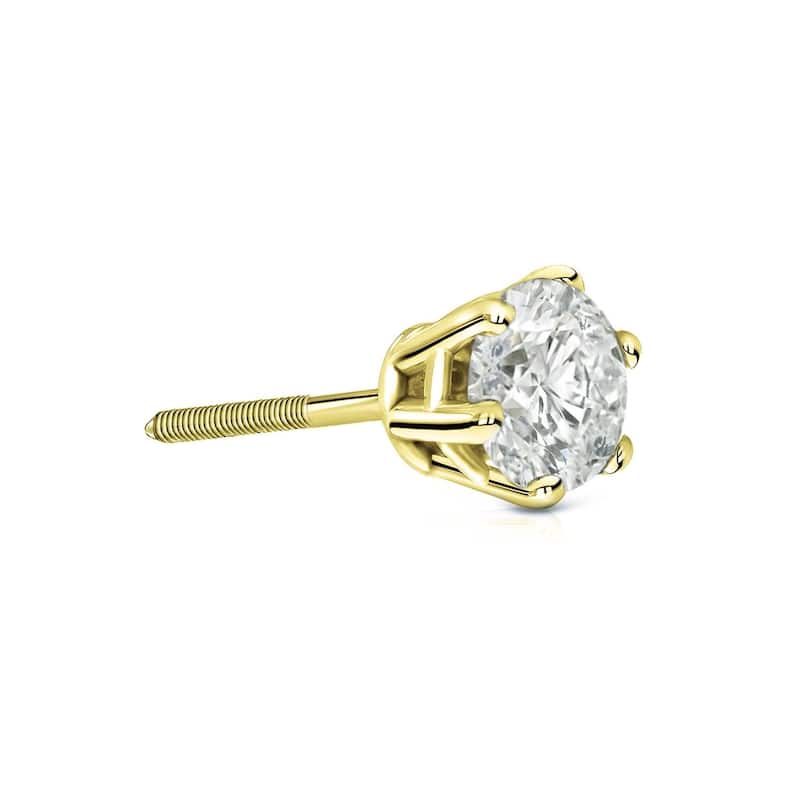 Auriya 1/2ctw 6-Prong Round Diamond SINGLE STUD (1) Earring 14k Gold - Yellow