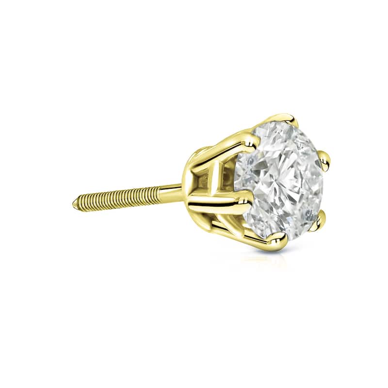 Auriya 14k Gold 1ct TDW Round 6-Prong SINGLE STUD (1) Diamond Earring
