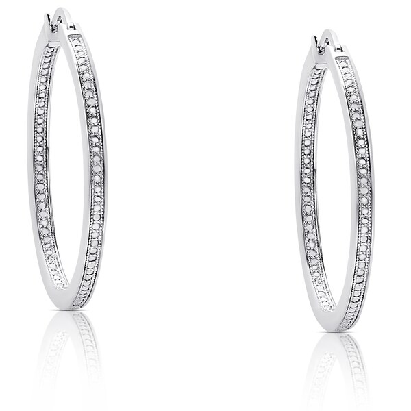 Finesque Sterling Silver Diamond Accent Hoop Earrings