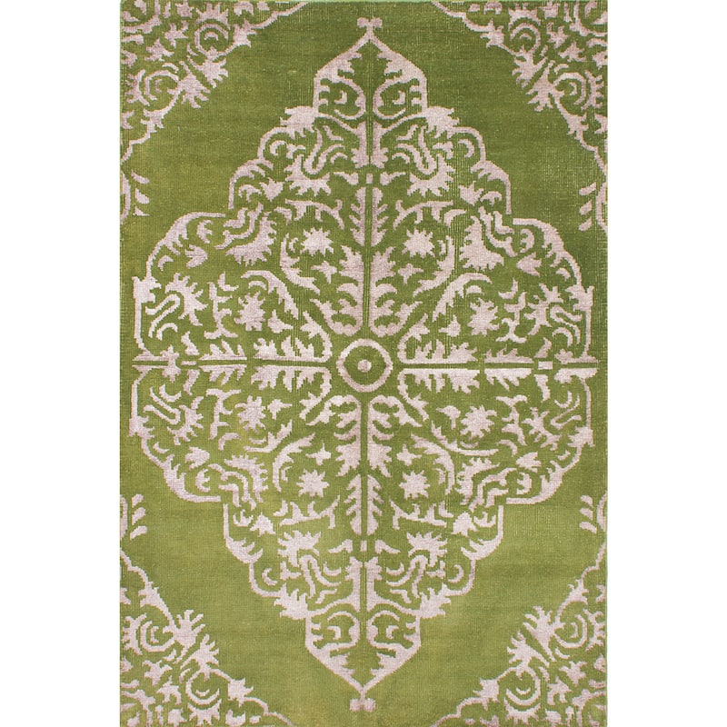 Hand-knotted La Seda Turquoise Silk, Wool Rug