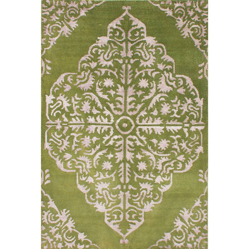 Hand-knotted La Seda Turquoise Silk, Wool Rug