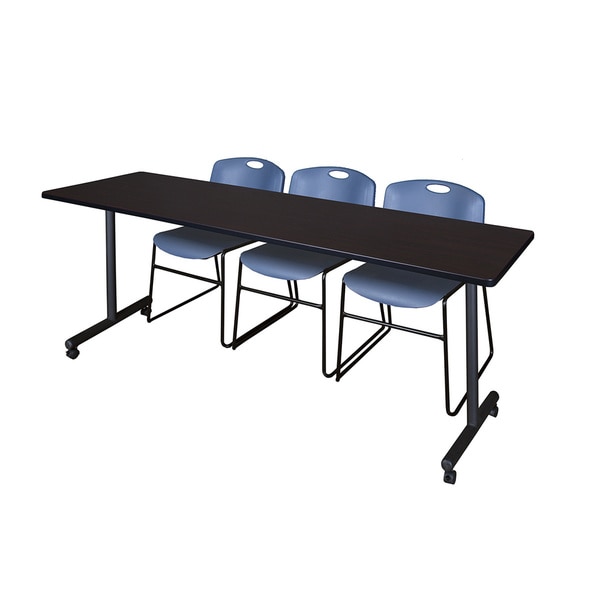 Kobe Mobile Training Table & 3 Zeng Blue Stack Chairs