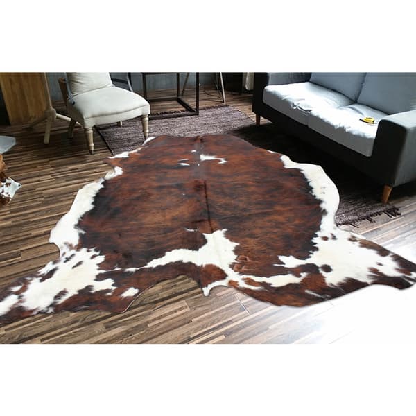 slide 1 of 3, Premium Brown/Black/White 100-percent All-natural Argentinean Cow Hide Rug - 5' x 7'