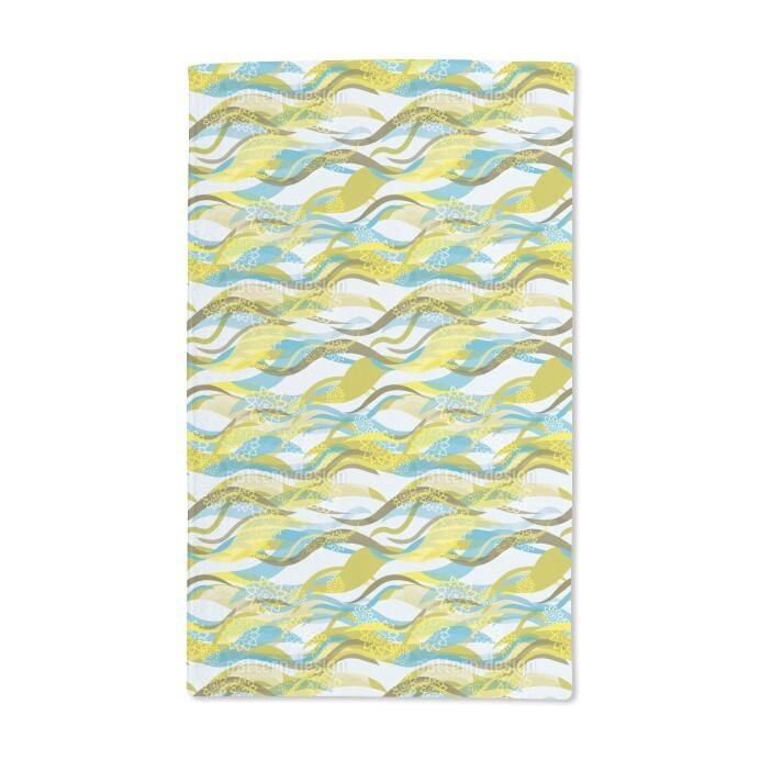 Design With Waves and Flowers Hand Towel (Set of 2)
