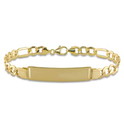 Miadora Men's Engravable Figaro-Style Link ID Bracelet in 10k Yellow Gold