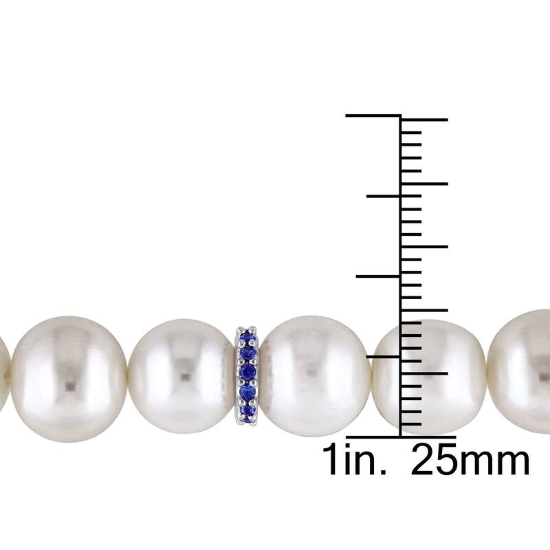 Miadora 9-9.5mm Freshwater Cultured Peal and Created Sapphire Rondelles Beaded Bracelet - Blue