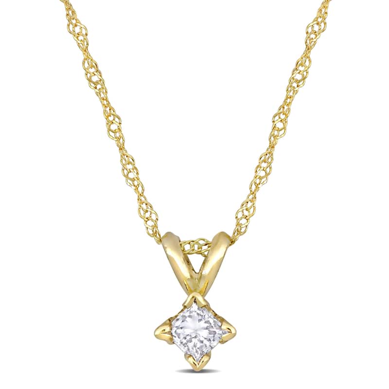 Miadora 14k Yellow Gold 1/5ct TDW Princess-Cut Diamond Solitaire Necklace - White