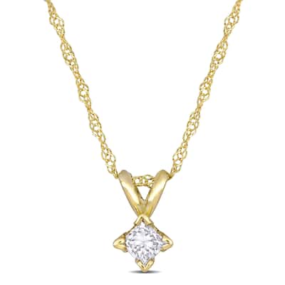 Miadora 14k Yellow Gold 1/5ct TDW Princess-Cut Diamond Solitaire Necklace - White