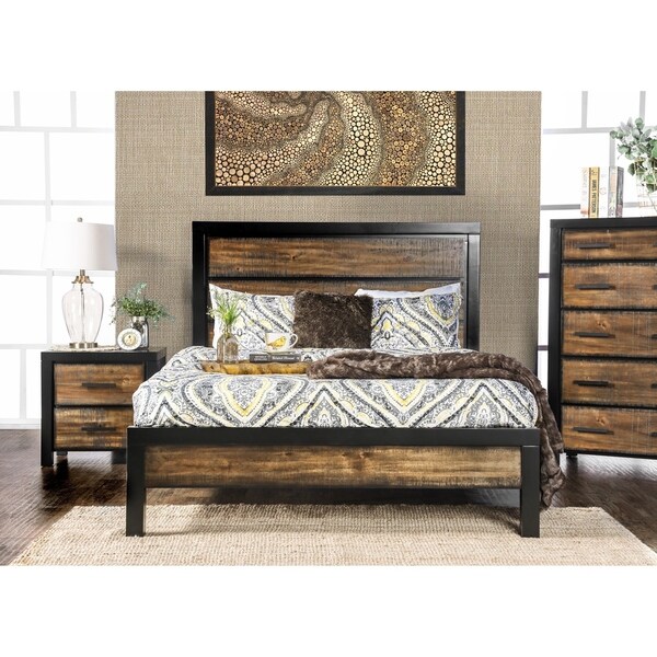 Furniture of America Nown Rustic Oak Solid Wood Platform Bed