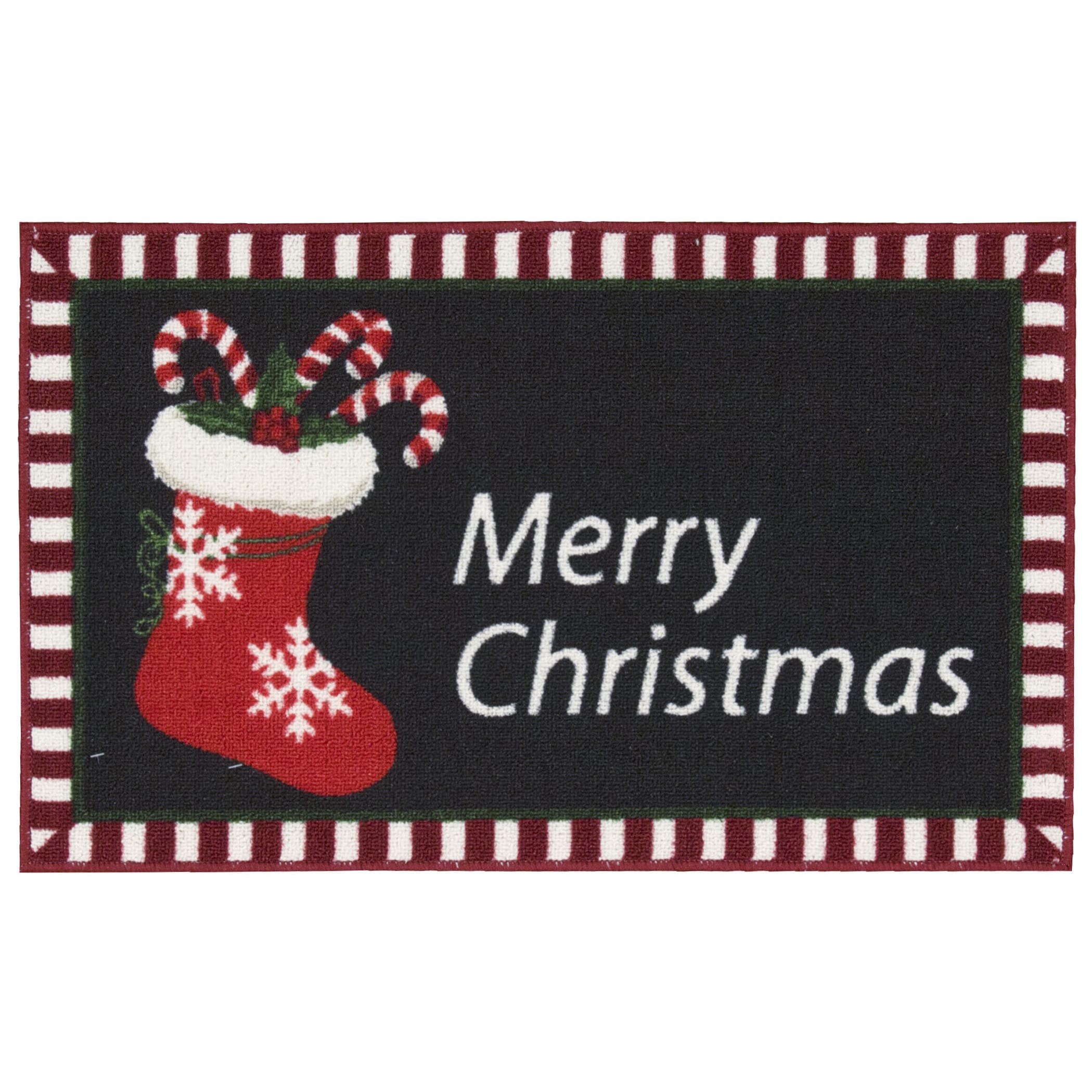 Nourison Essential Elements Merry Christmas Stocking Black Accent Rug - 1'6" x 2'3"